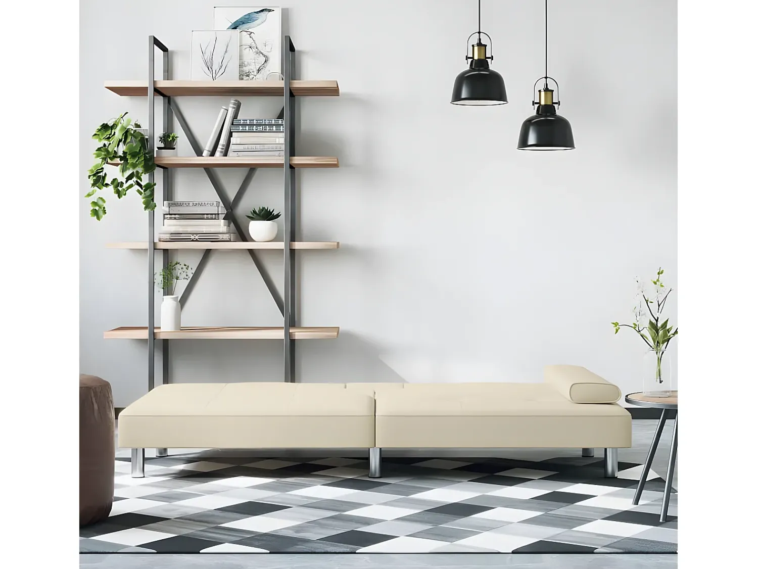 Sofá* Sofá-cama com suporte para copos couro artificial cor PT840179 Creme