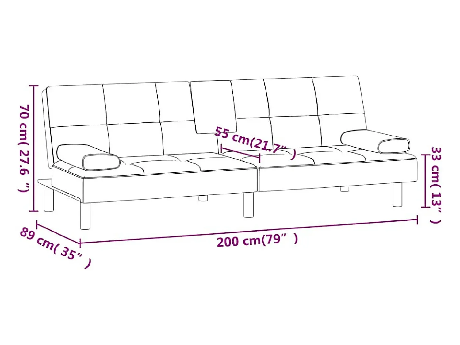 vidaxl Sofá-cama com suporte para copos couro artificial^ Sofá