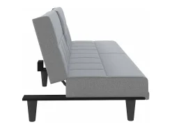 Sofá*vidaxl Sofá-cama com suportes para copos tecido -claro Cinzento