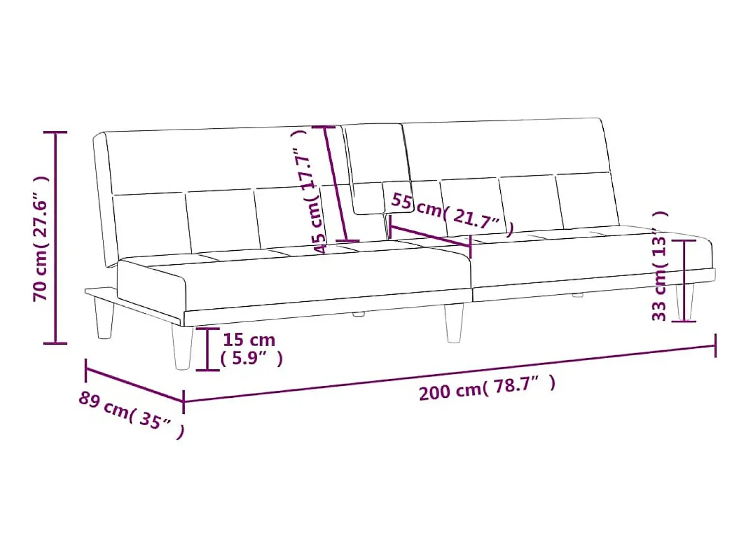Sofá*vidaxl Sofá-cama com suportes para copos tecido -claro Cinzento
