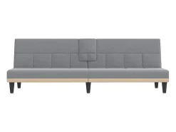 Sofá*vidaxl Sofá-cama com suportes para copos tecido -claro Cinzento