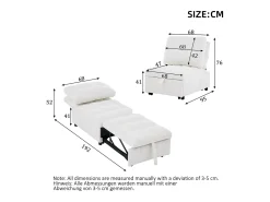 Poltrona*Merax Sofá-cama conversível - 68 x 95 x 76 cm - com encosto e profundidade do assento ajustáveis - tecido - Branco