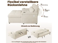 Sofá*Merax Sofá-cama conversível - 209 x 141,5 x 90 cm - com LEDs + USB + encosto ajustável + espaço de armazenamento - Chenille - Bege
