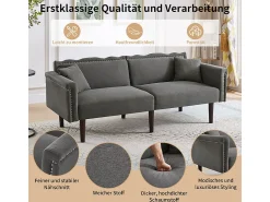 DripeX Sofá-cama conversível - com encostos ajustáveis independentes e 2 almofadas - tecido de linho algodão - 176x72/89x72cm - Cinza^ Sofá