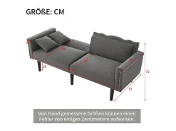 DripeX Sofá-cama conversível - com encostos ajustáveis independentes e 2 almofadas - tecido de linho algodão - 176x72/89x72cm - Cinza^ Sofá