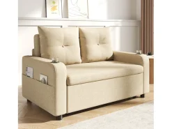 Merax Sofá-cama conversível 3 em 1 - 131 x 81 x 94 cm - com porta-copos + almofadas + porta USB - Algodão e linho -^ Sofá