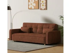 Sofá*Concept-Usine Sofá-Cama Conversível 3 Lugares Veludo Cotelê Estilo Escandinavo Moderno Terracota