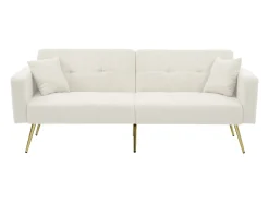Hot Merax Sofá-cama conversível de 2 lugares em tecido Sherpa - 175 x 64 x 72 cm - Pernas de metal dourado - Branco