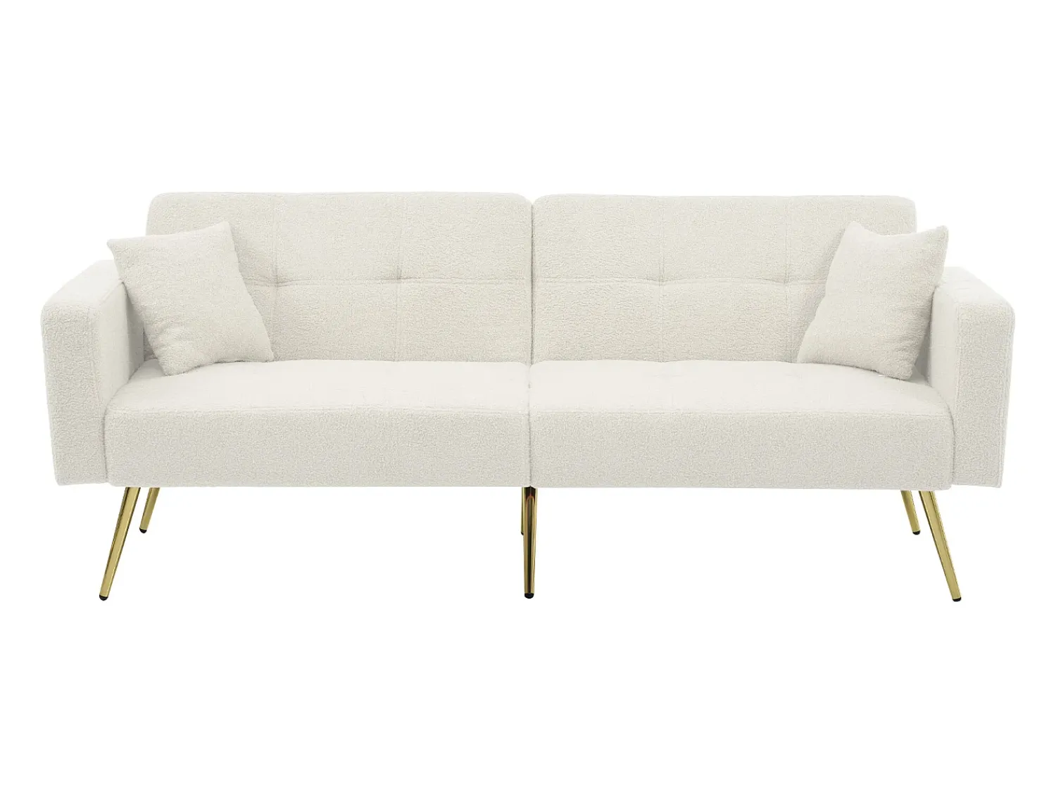 Hot Merax Sofá-cama conversível de 2 lugares em tecido Sherpa - 175 x 64 x 72 cm - Pernas de metal dourado - Branco