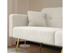 Hot Merax Sofá-cama conversível de 2 lugares em tecido Sherpa - 175 x 64 x 72 cm - Pernas de metal dourado - Branco