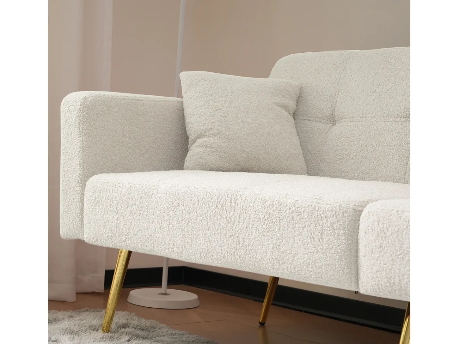 Hot Merax Sofá-cama conversível de 2 lugares em tecido Sherpa - 175 x 64 x 72 cm - Pernas de metal dourado - Branco