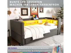 Sofá* Sofá-cama conversível de 2 lugares, 180 x 190 cm, com LED e USB, estofado com espaço de armazenamento, cinza escuro. Cinzento