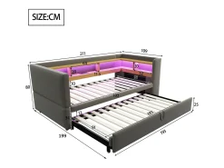 Sofá* Sofá-cama conversível de 2 lugares, 180 x 190 cm, com LED e USB, estofado com espaço de armazenamento, cinza escuro. Cinzento