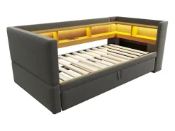 Sofá* Sofá-cama conversível de 2 lugares, 180 x 190 cm, com LED e USB, estofado com espaço de armazenamento, cinza escuro. Cinzento