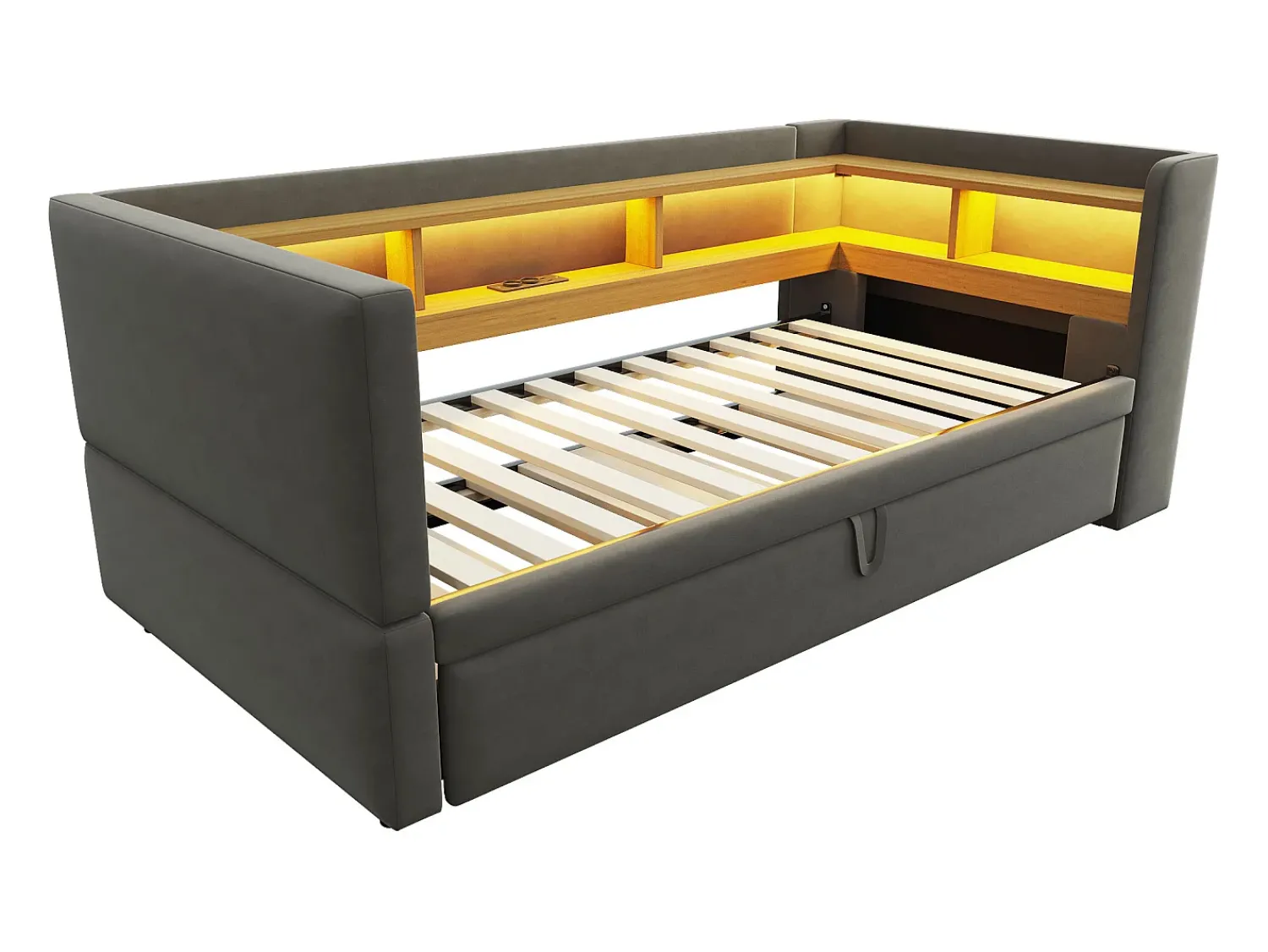 Sofá* Sofá-cama conversível de 2 lugares, 180 x 190 cm, com LED e USB, estofado com espaço de armazenamento, cinza escuro. Cinzento