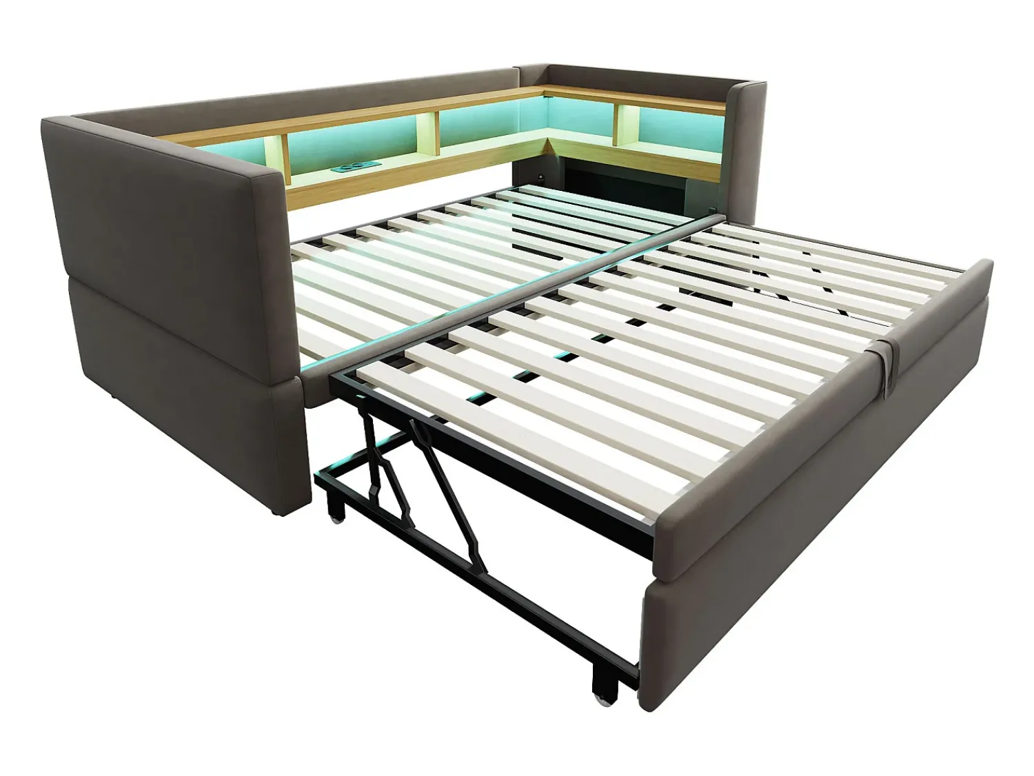 Sofá* Sofá-cama conversível de 2 lugares, 180 x 190 cm, com LED e USB, estofado com espaço de armazenamento, cinza escuro. Cinzento
