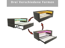 Sofá* Sofá-cama conversível de 2 lugares, 180 x 190 cm, com LED e USB, estofado com espaço de armazenamento, cinza escuro. Cinzento