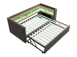 Sofá* Sofá-cama conversível de 2 lugares, 180 x 190 cm, com LED e USB, estofado com espaço de armazenamento, cinza escuro. Cinzento
