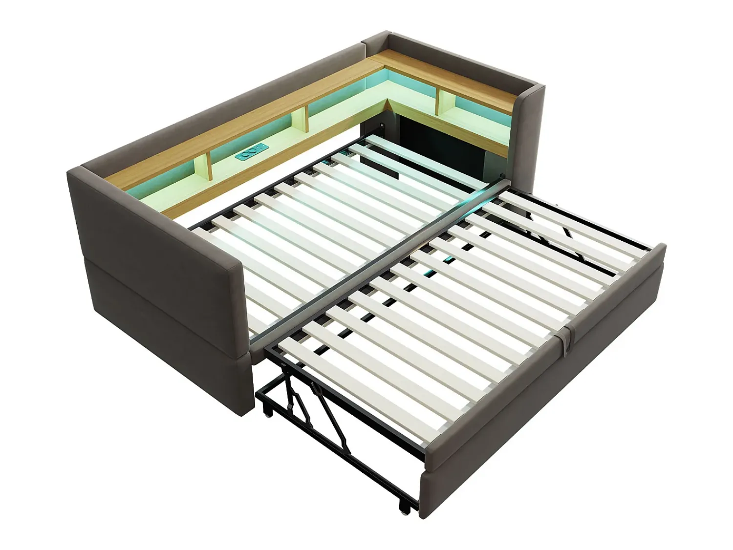 Sofá* Sofá-cama conversível de 2 lugares, 180 x 190 cm, com LED e USB, estofado com espaço de armazenamento, cinza escuro. Cinzento