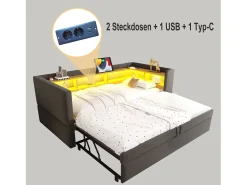 Sofá* Sofá-cama conversível de 2 lugares, 180 x 190 cm, com LED e USB, estofado com espaço de armazenamento, cinza escuro. Cinzento