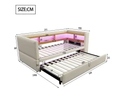 Clearance Sofá-cama conversível de 2 lugares, 180 x 190 cm, com LED e USB, estofado com espaço de armazenamento, . Bege