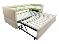 Clearance Sofá-cama conversível de 2 lugares, 180 x 190 cm, com LED e USB, estofado com espaço de armazenamento, . Bege