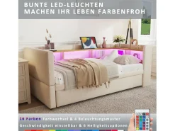 Clearance Sofá-cama conversível de 2 lugares, 180 x 190 cm, com LED e USB, estofado com espaço de armazenamento, . Bege