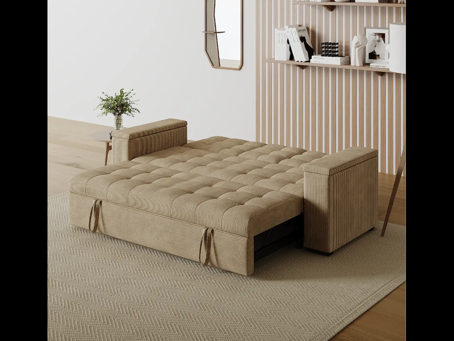 Sofá*Concept-Usine Sofá-Cama Conversível de 3 Lugares Modular em Veludo Cotelê NOHO Bege