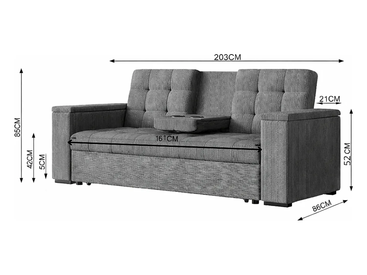 Sofá*Concept-Usine Sofá-Cama Conversível de 3 Lugares Modular em Veludo Cotelê NOHO Bege