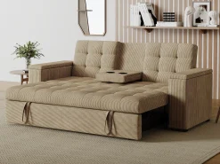 Sofá*Concept-Usine Sofá-Cama Conversível de 3 Lugares Modular em Veludo Cotelê NOHO Bege