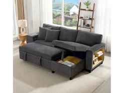 Sofá|Merax Sofá-cama conversível de 3 lugares - 231 x 131,5 x 84 cm - com USB + almofadas + armazenamento - veludo - cinza Cinzento