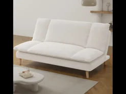Sofá|Concept-Usine Sofá-Cama Conversível de 3 Lugares em Veludo Cotelê Azul Estilo Escandinavo Bege