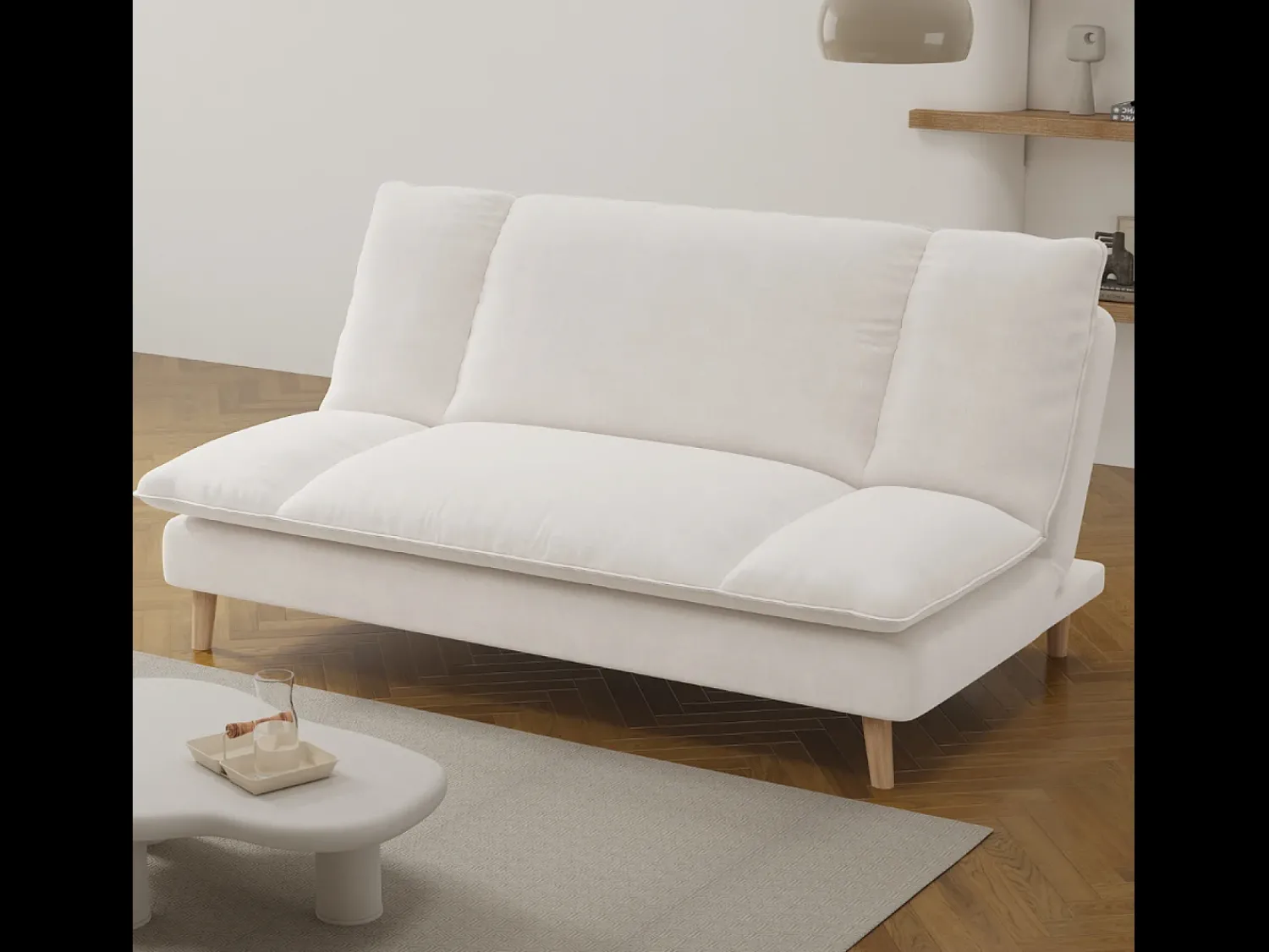 Sofá|Concept-Usine Sofá-Cama Conversível de 3 Lugares em Veludo Cotelê Azul Estilo Escandinavo Bege