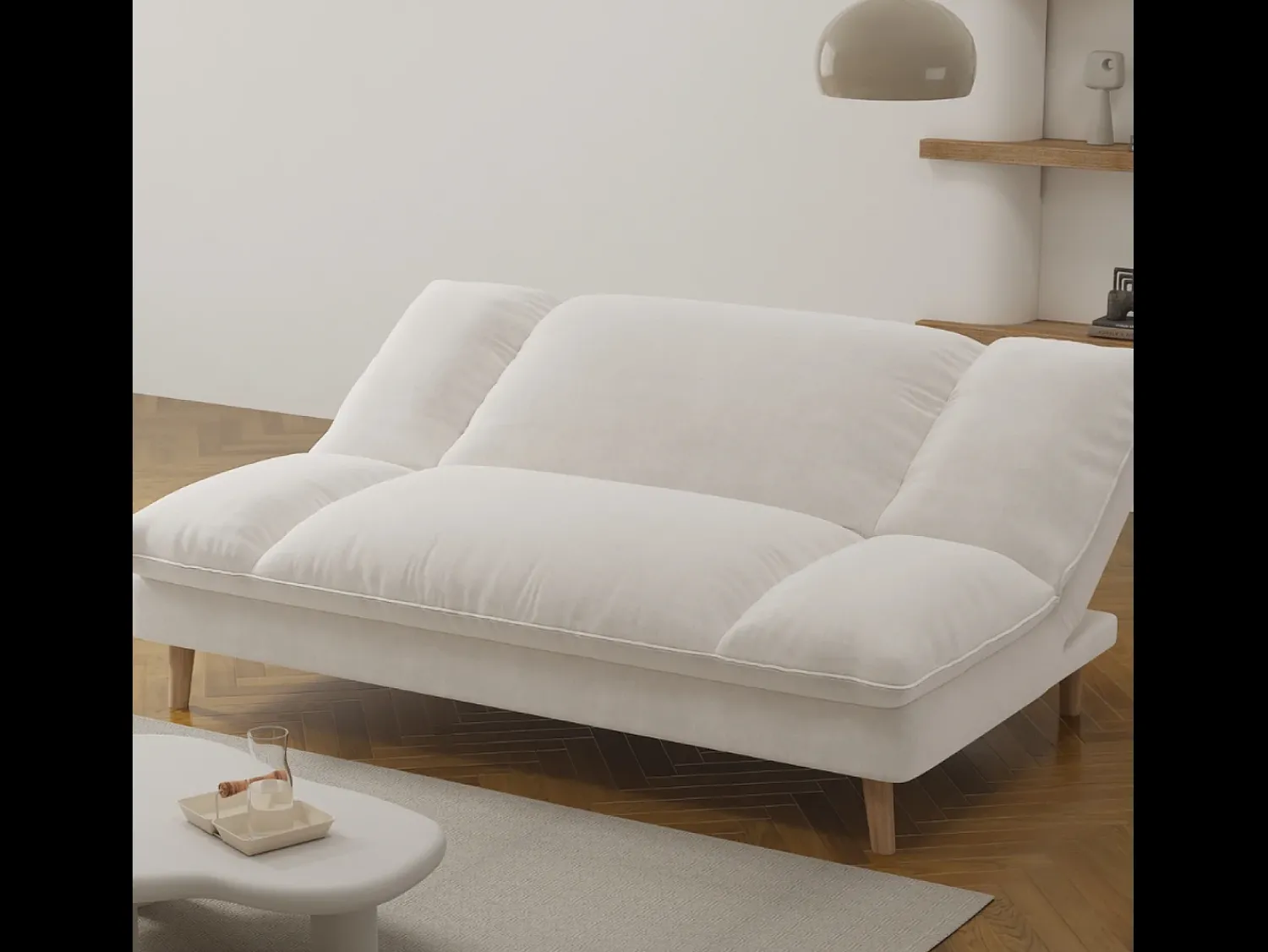 Sofá|Concept-Usine Sofá-Cama Conversível de 3 Lugares em Veludo Cotelê Azul Estilo Escandinavo Bege