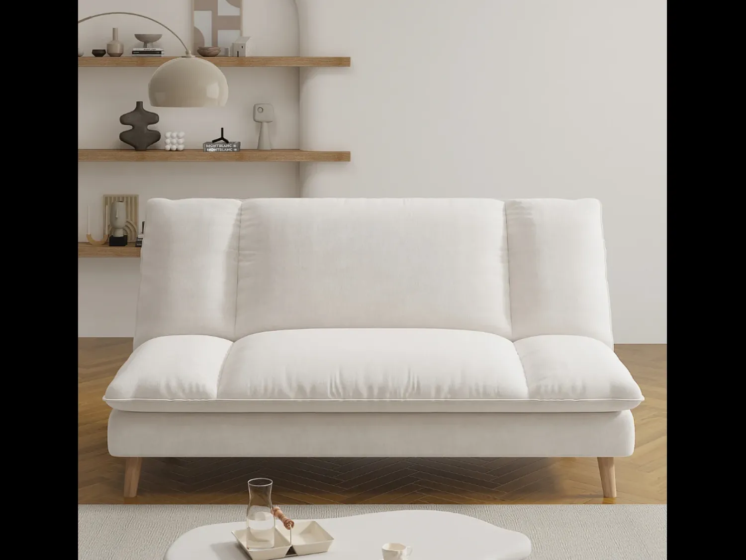 Sofá|Concept-Usine Sofá-Cama Conversível de 3 Lugares em Veludo Cotelê Azul Estilo Escandinavo Bege