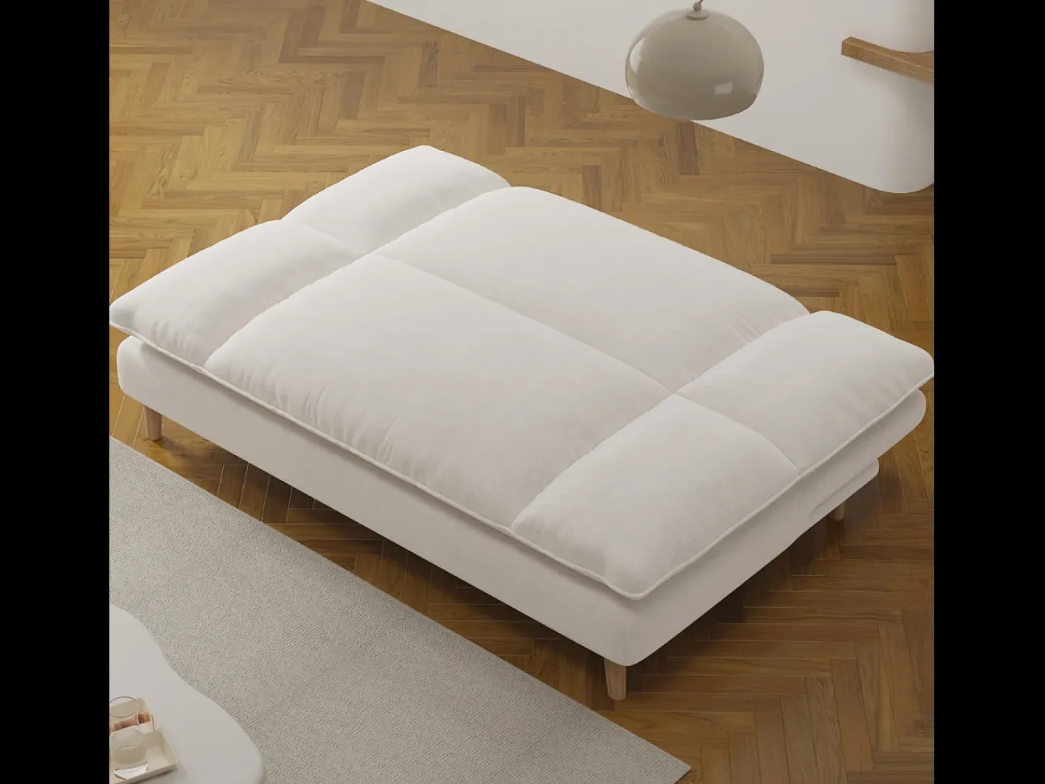 Sofá|Concept-Usine Sofá-Cama Conversível de 3 Lugares em Veludo Cotelê Azul Estilo Escandinavo Bege
