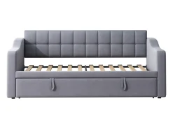 Sofá-cama conversível de 2 lugares com espaço de armazenamento e tomada elétrica, 90/180x190cm com cama auxiliar, cinza^ Sofá