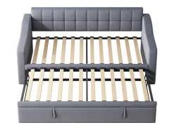 Sofá-cama conversível de 2 lugares com espaço de armazenamento e tomada elétrica, 90/180x190cm com cama auxiliar, cinza^ Sofá