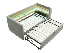 Sofá-cama conversível de 2 lugares, 180 x 190 cm, com LED e USB, estofado e com espaço de armazenamento, cinza.^ Sofá