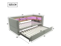 Sofá-cama conversível de 2 lugares, 180 x 190 cm, com LED e USB, estofado e com espaço de armazenamento, cinza.^ Sofá
