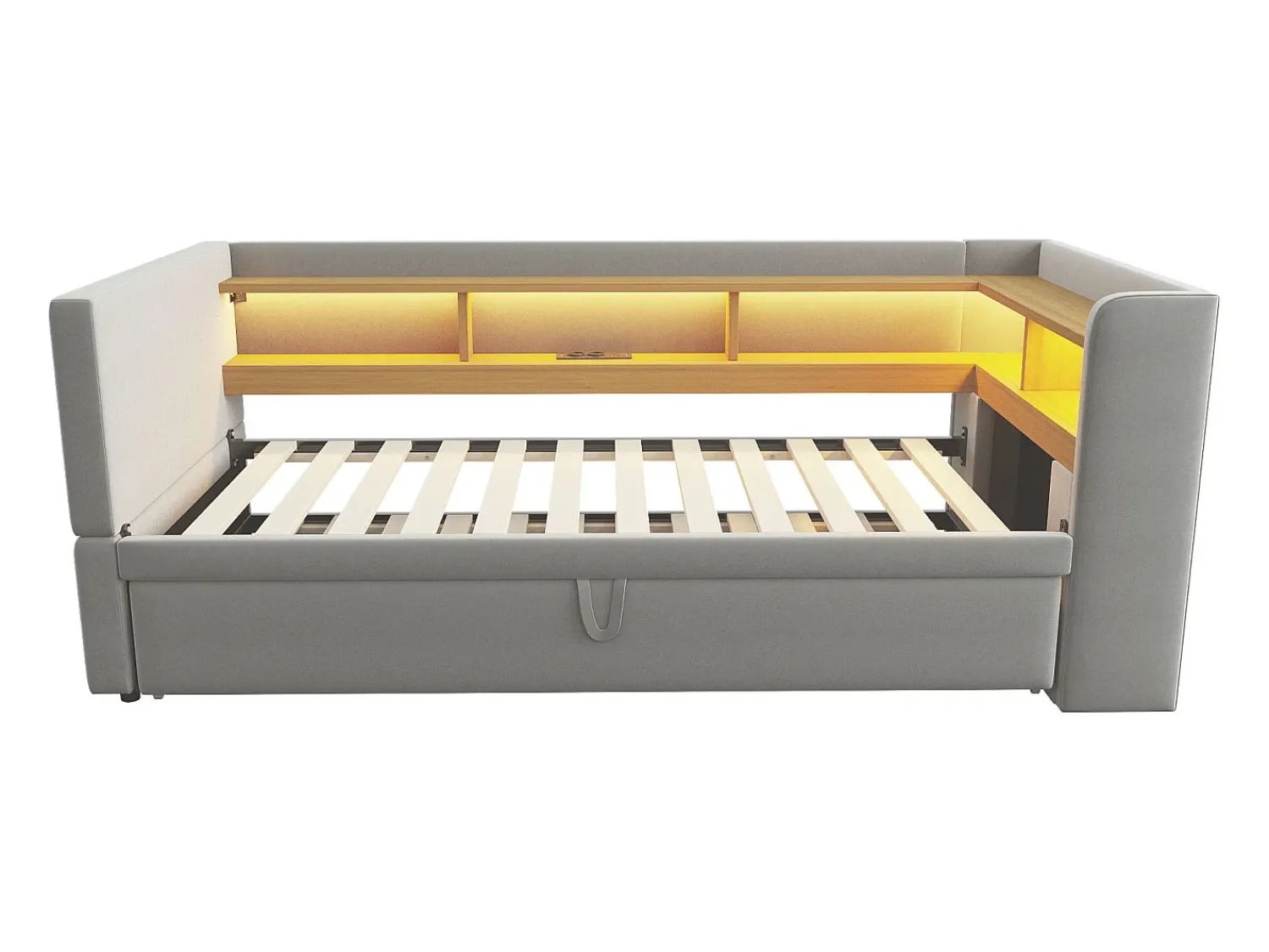 Sofá-cama conversível de 2 lugares, 180 x 190 cm, com LED e USB, estofado e com espaço de armazenamento, cinza.^ Sofá