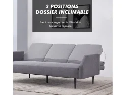 Concept-Usine Sofá-cama conversível de 3 lugares cinza em tecido Dublin com braços removíveis^ Sofá