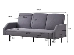Concept-Usine Sofá-cama conversível de 3 lugares cinza em tecido Dublin com braços removíveis^ Sofá