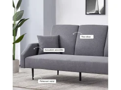 Concept-Usine Sofá-cama conversível de 3 lugares cinza em tecido Dublin com braços removíveis^ Sofá