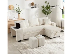 Sofá|Merax Sofá-cama conversível de 3 lugares - 231 x 131,5 x 84 cm - com USB + almofadas + armazenamento - veludo - Bege