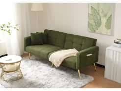 Sofá*Merax Sofá-cama conversível de 2 lugares em tecido Sherpa - 175 x 64 x 72 cm - Pernas de metal dourado - Verde