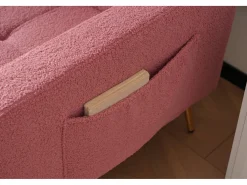 Sofá|Merax Sofá-cama conversível de 2 lugares em tecido Sherpa - 175 x 64 x 72 cm - Pernas de metal dourado - Rosa