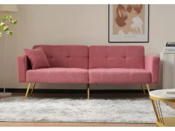 Sofá|Merax Sofá-cama conversível de 2 lugares em tecido Sherpa - 175 x 64 x 72 cm - Pernas de metal dourado - Rosa