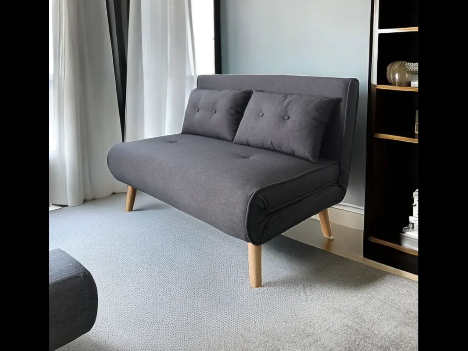 Concept-Usine Sofá-Cama Conversível em Tecido Cinza Escuro de 2 Lugares DORIS Moderno e Funcional^ Sofá