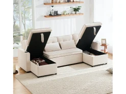 Merax Sofá-cama conversível em U - 270 x 130 x 86 cm - 4 lugares - com porta-copos + armazenamento - algodão + linho -^ Sofá